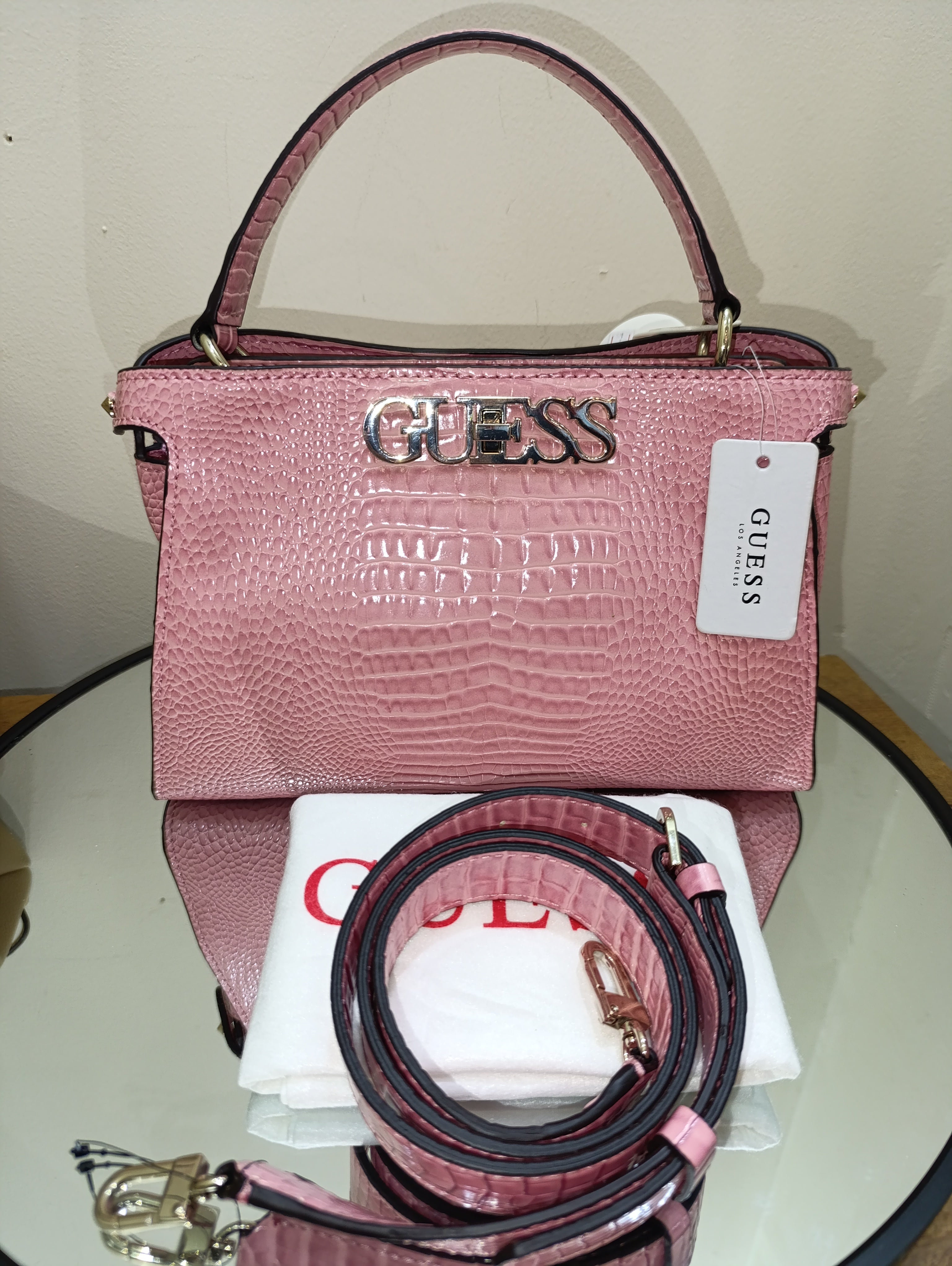 Guess Borsa a mano Uptown Chic croc satchel hand bag - Pink
