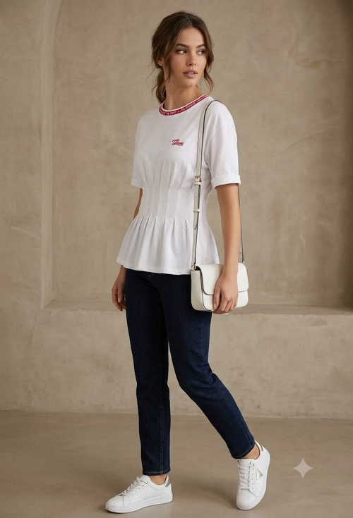 GUESS Elegant Cinched-Waist White Blouse