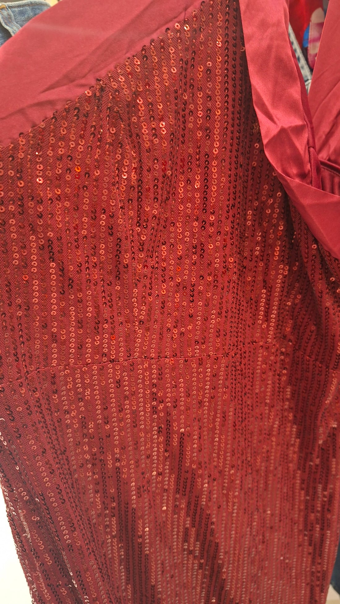 Burgundy Sequin Halter Neck Mini Dress