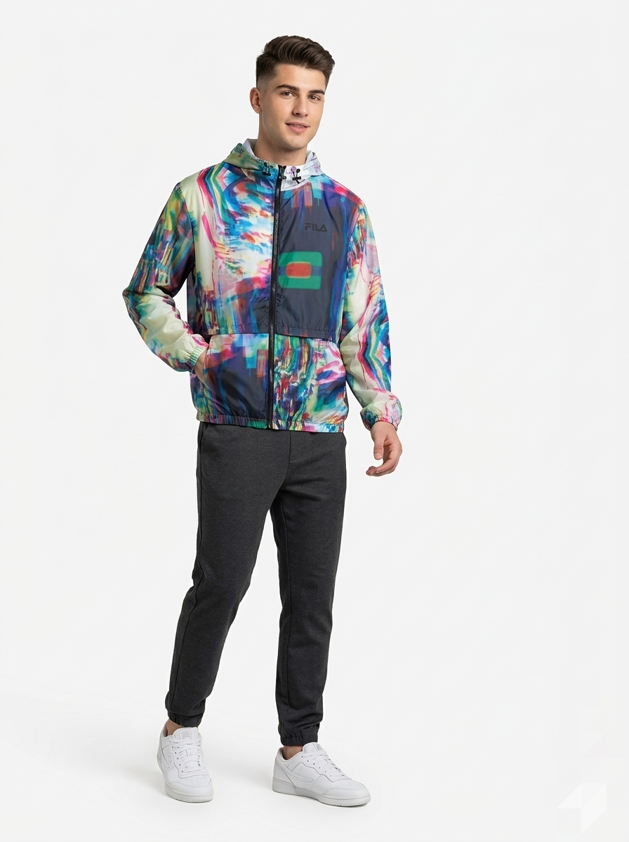 FILA Men's Multi-Color Abstract Print Windbreaker Hoodie Jacket - (LM119139-361)
