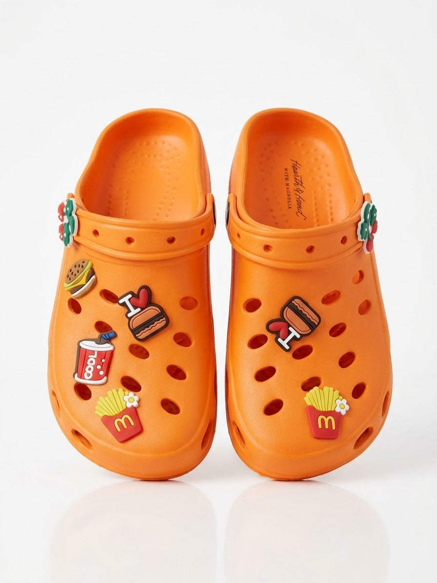 Girls Orange Clogs with Cute