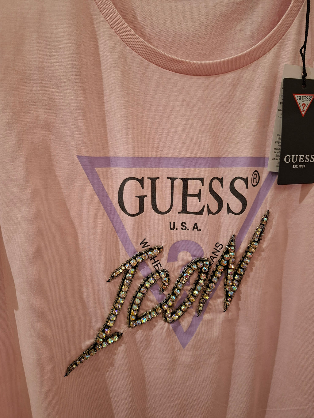 GUESS ICON women's cotton tee pink color W1RI2513Z00