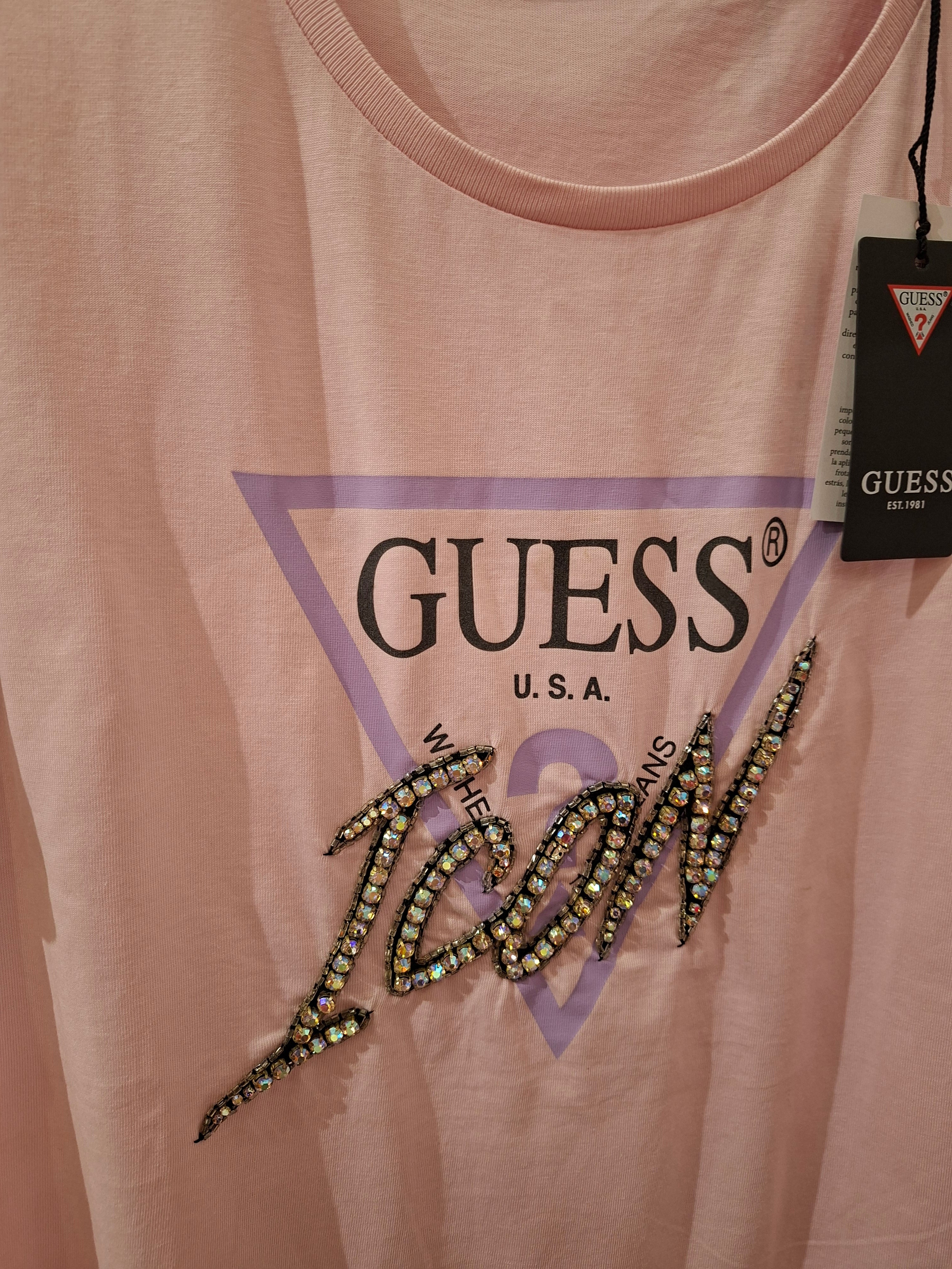 GUESS ICON womens cotton tee pink color W1RI2513Z00