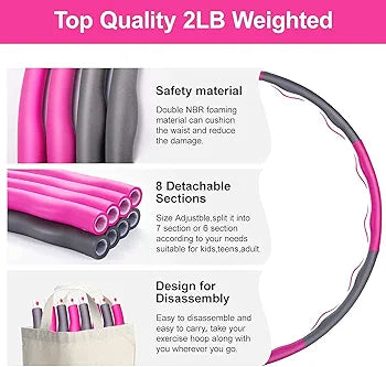 Weighted Hula Hoop-8 Section Detachable Hoola Hoop Slimming Hoop Exercise Equipment Hoops for Adults Weight Loss