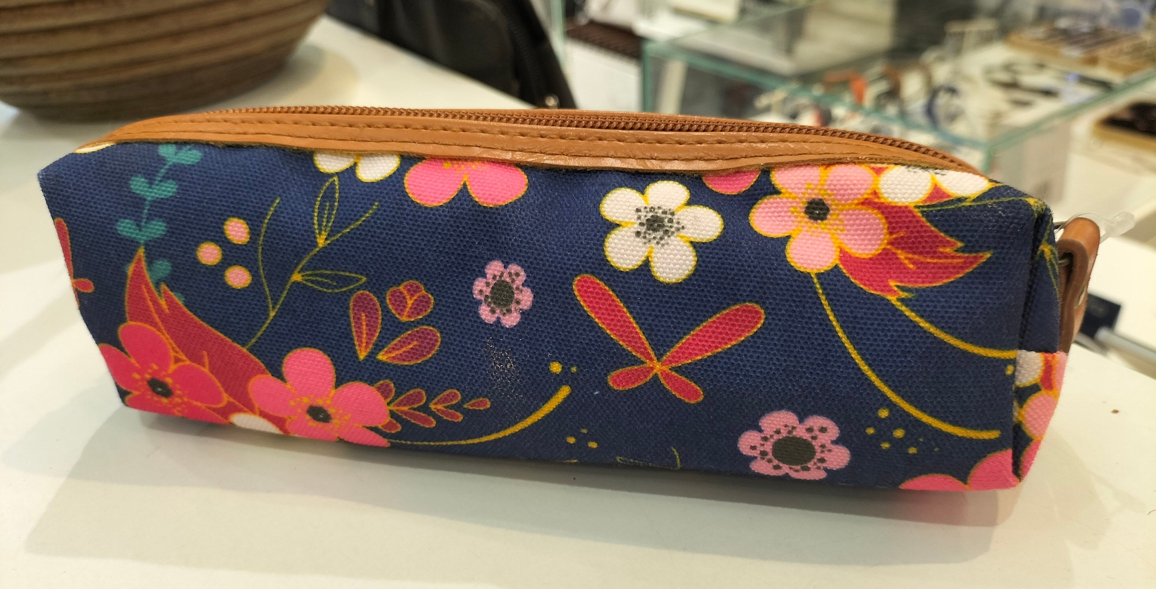 Marshmallow Blue Pencil Case with Floral Patterns