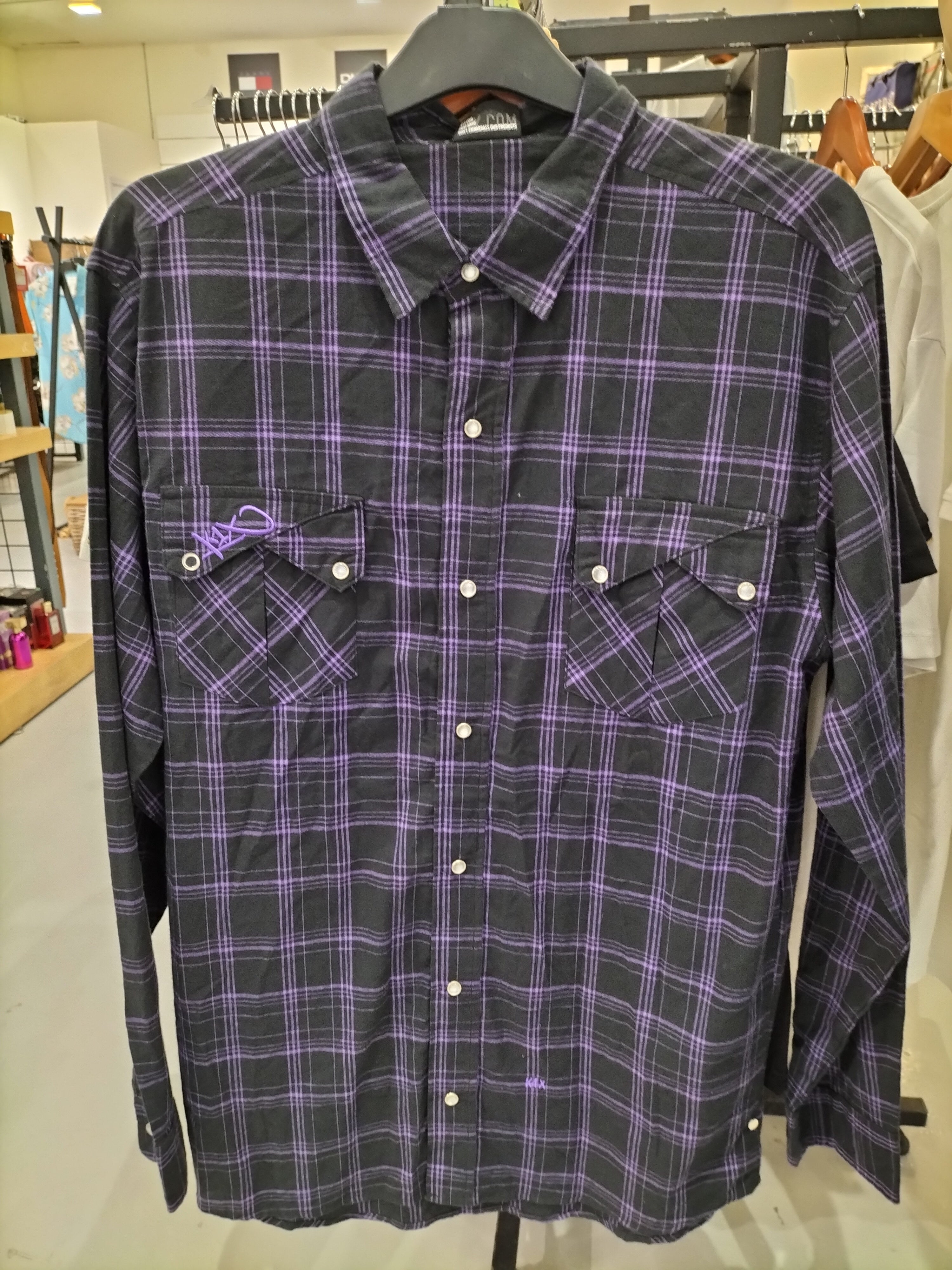 Chizzle Flannel Shirt with Black and Purple Checker Pattern