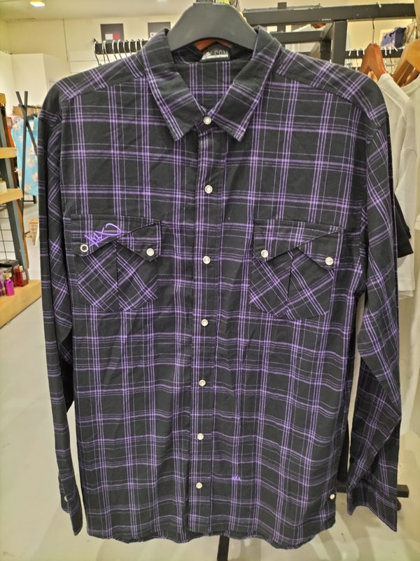 Chizzle Flannel Shirt with Black and Purple Checker Pattern