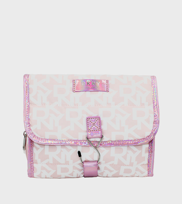 DKNY Women Signature Pufferd Pink And White Roll Bag Storage Bag A090SP1