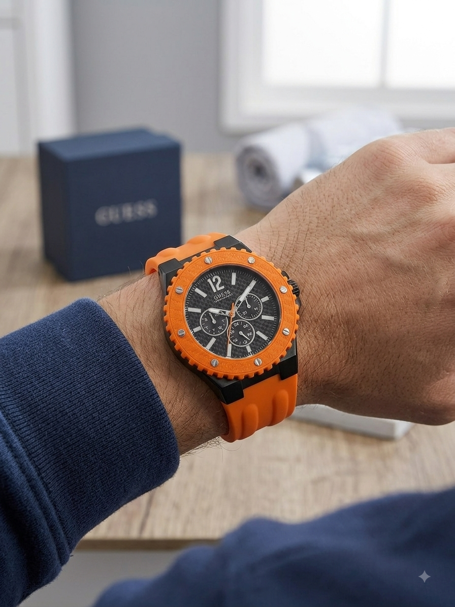 GUESS Men's Sport Orange Silicone Watch