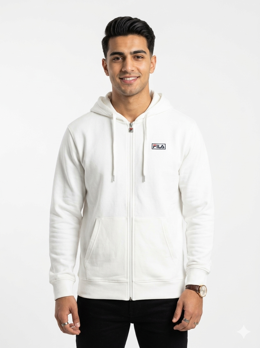 FILA سويت شيرت رجالي كلاسيكي بغطاء للرأس بسحاب - أوف وايت