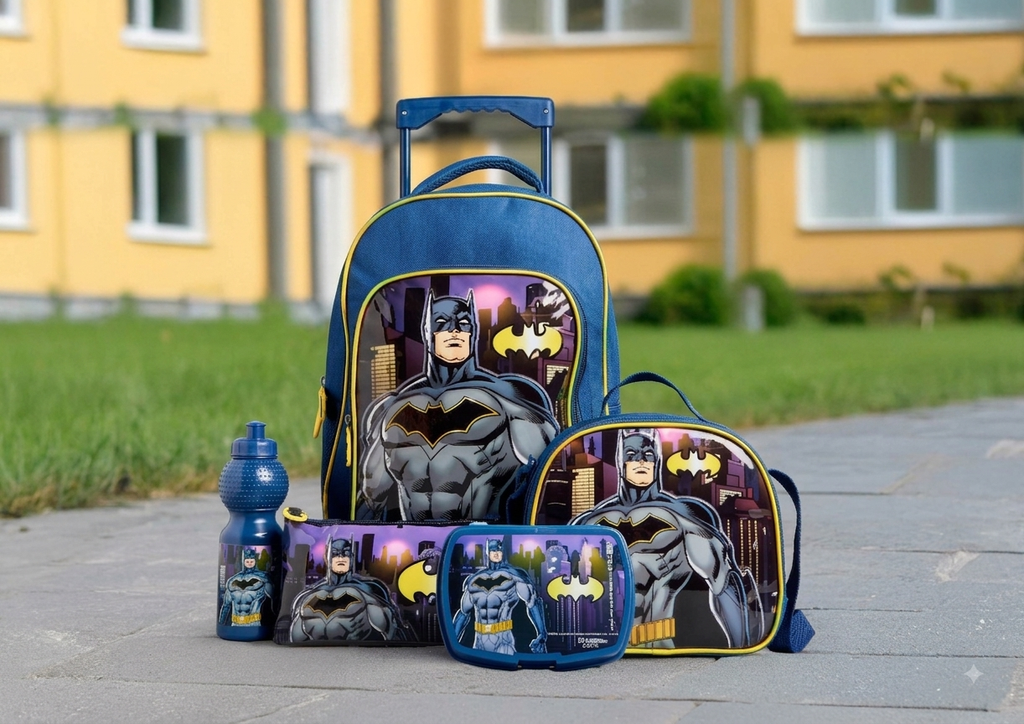Eazy Kids Batman 5-Pcs School Trolley Bag Set