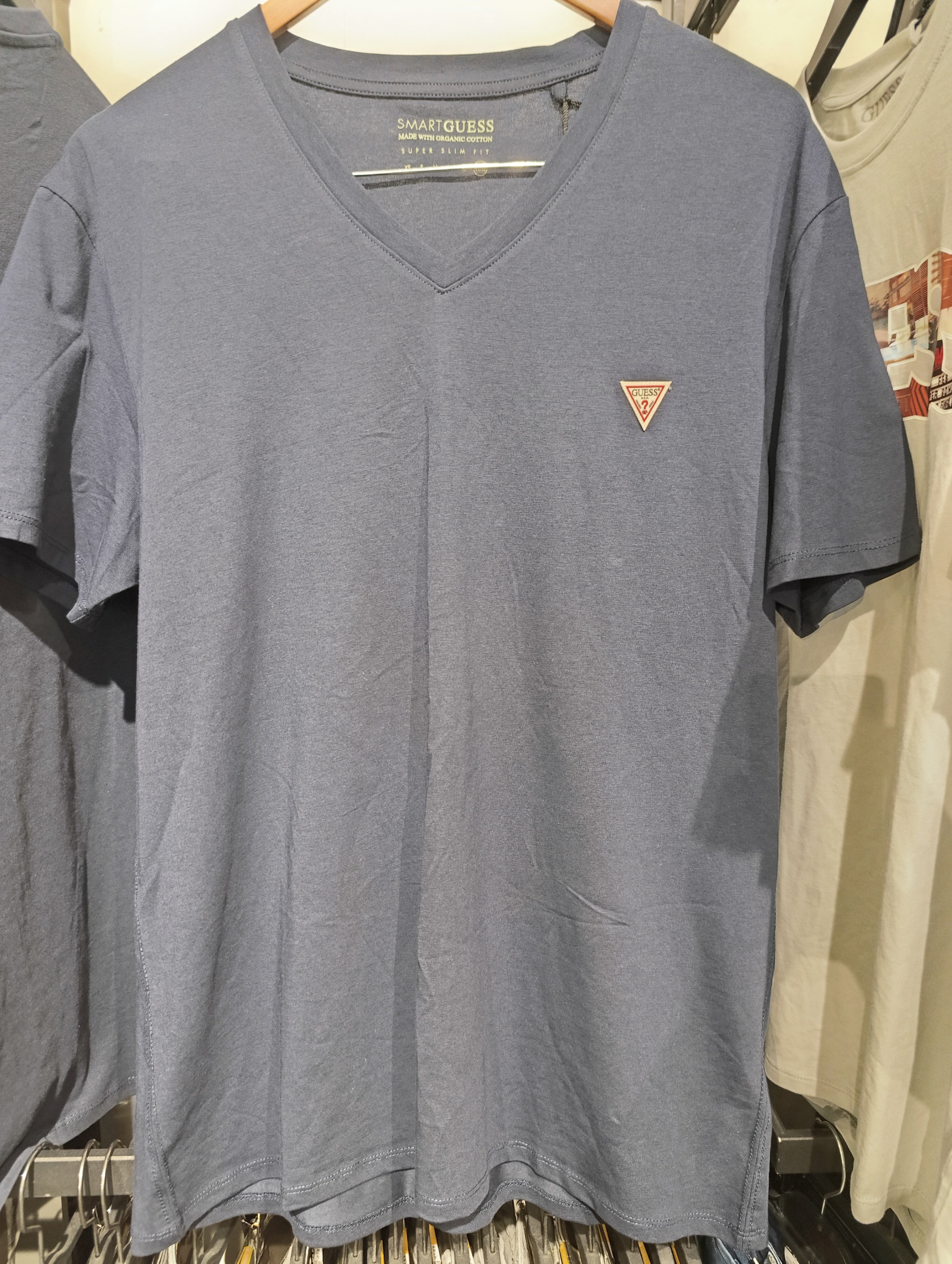 Guess Men's V- Neck  Slate  Blue T-Shir