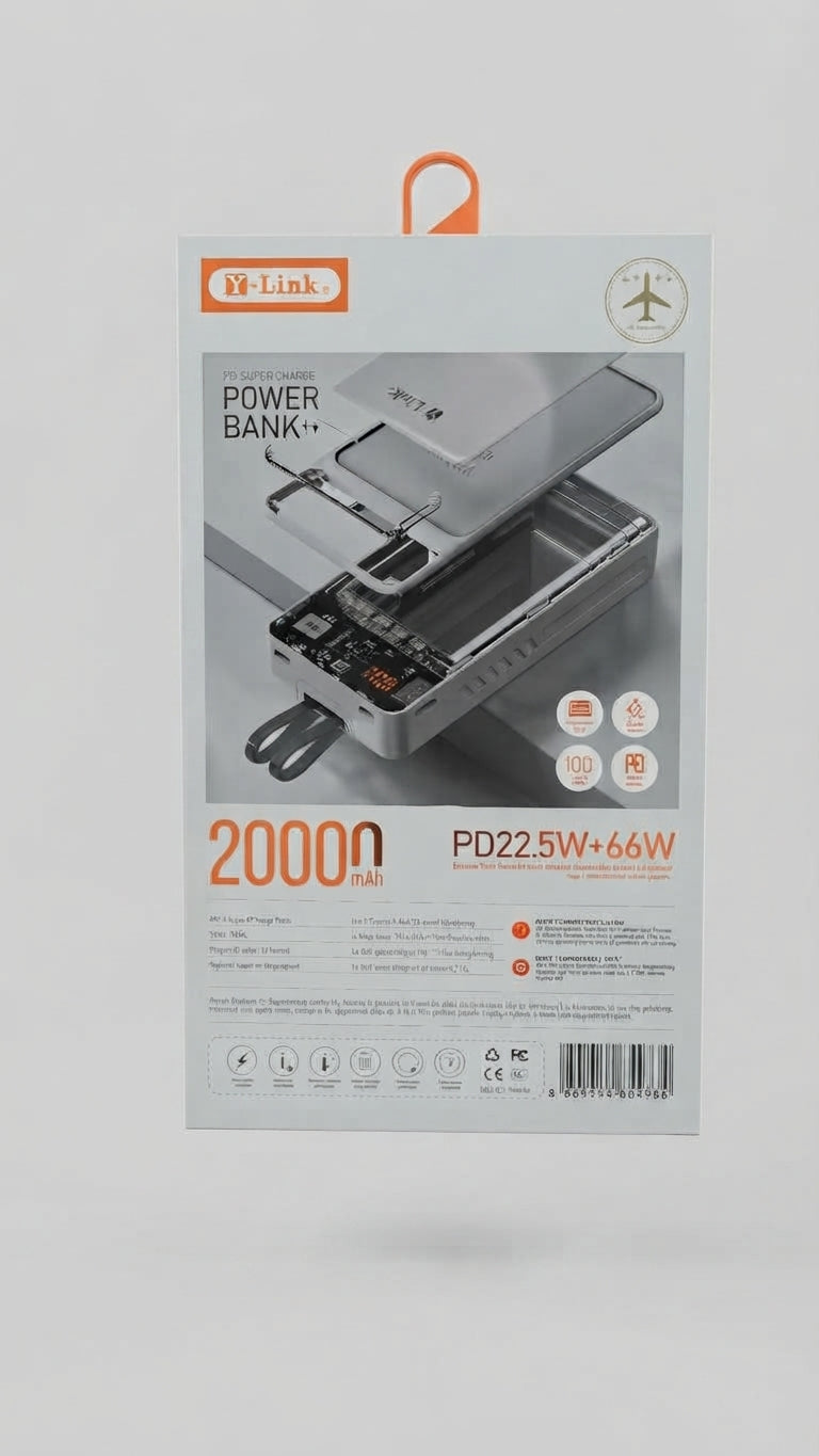 Y- Link  PD65  2-Charging Cables 22.5W + 66W Power Bank 20000mAh