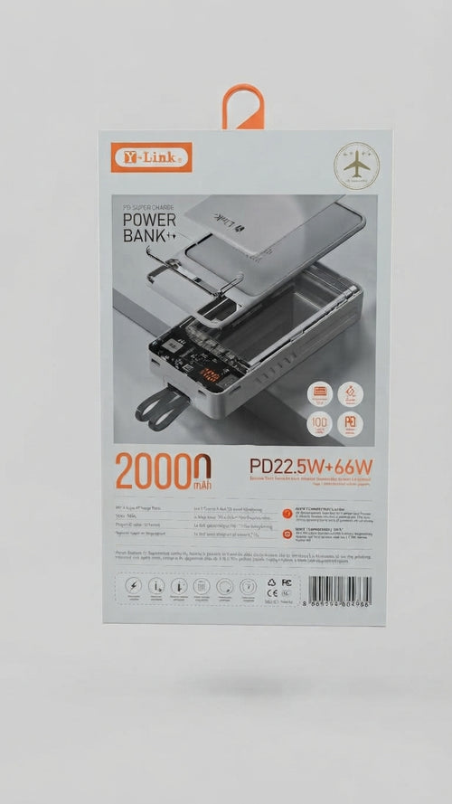 Y- Link  PD65  2-Charging Cables 22.5W + 66W Power Bank 20000mAh