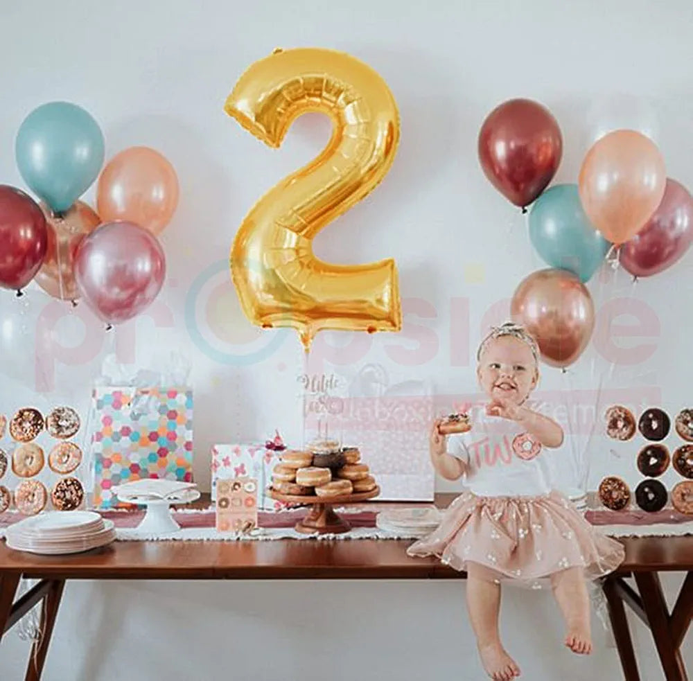 Propsicle 40 inch Birthday Foil 2 Number Helium Balloon Party Decoration Golden Pack of 1 | 2 Year No. Balloons Birthday/Anniversary | Two Number
