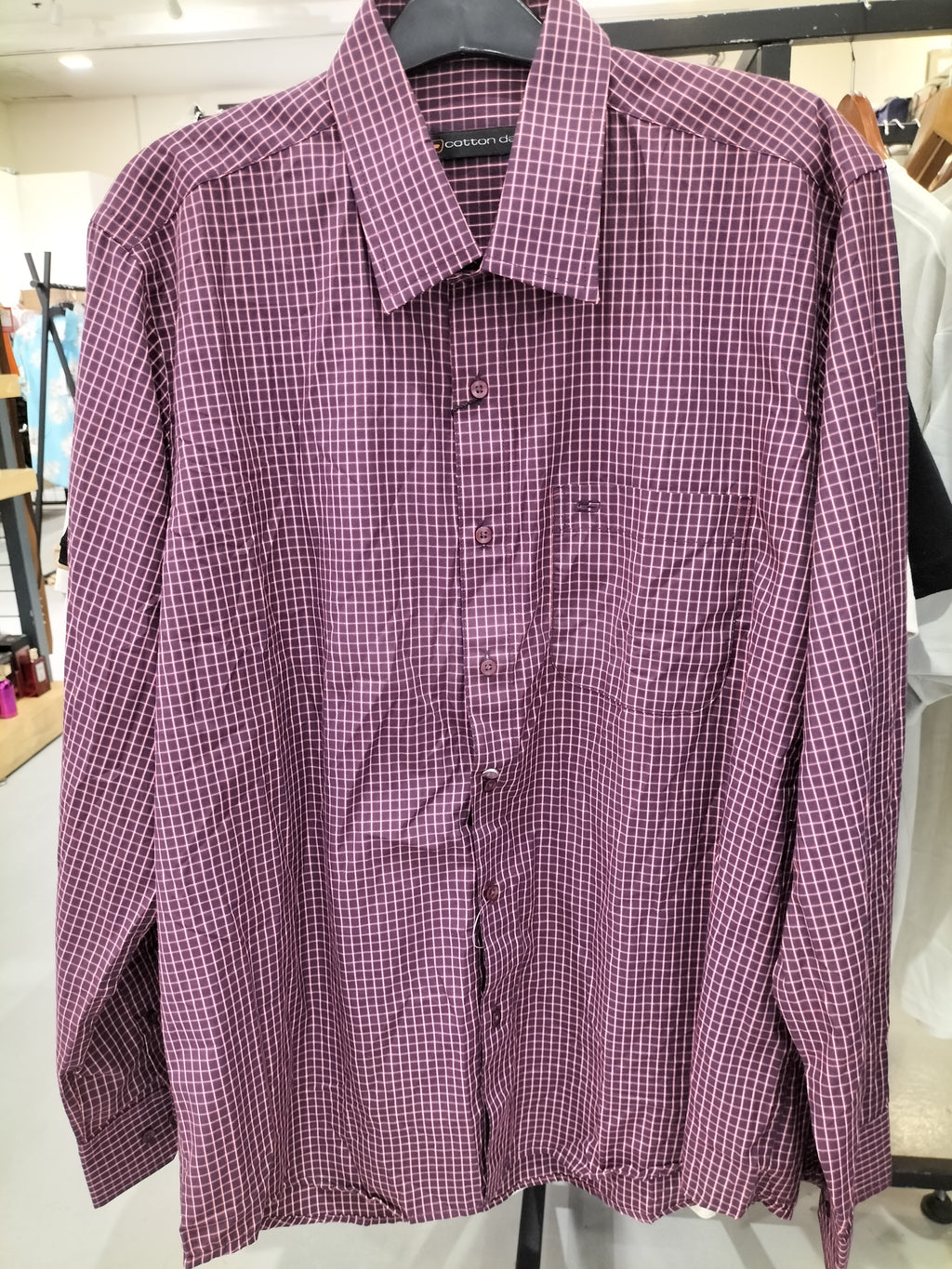 Cotton Days Maroon Dress Shirt with Grid Line Pattern