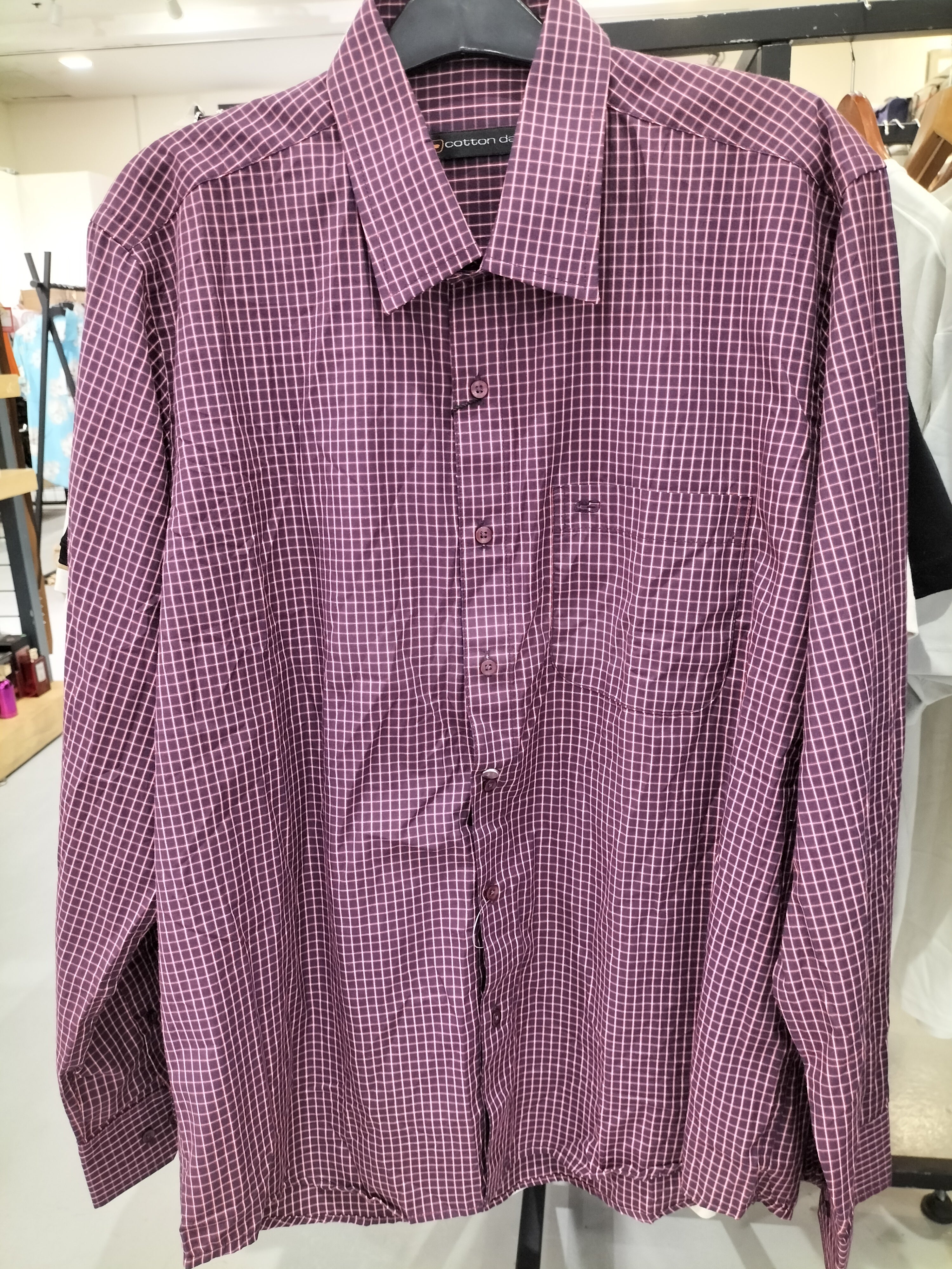 Cotton Days Maroon Dress Shirt with Grid Line Pattern