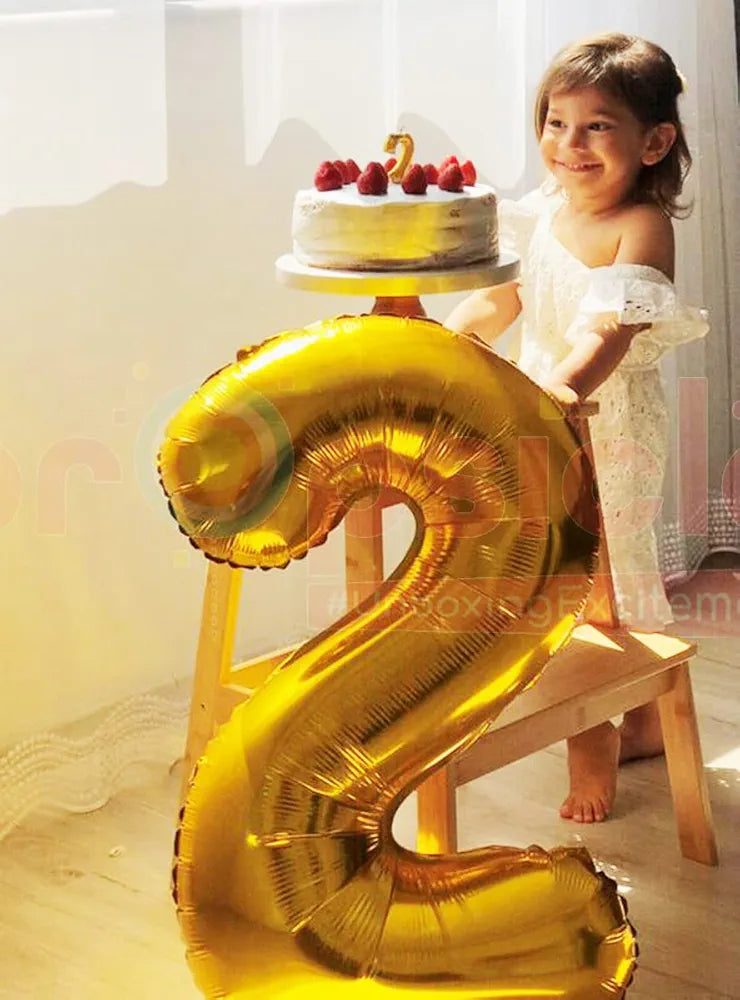 Propsicle 40 inch Birthday Foil 2 Number Helium Balloon Party Decoration Golden Pack of 1 | 2 Year No. Balloons Birthday/Anniversary | Two Number