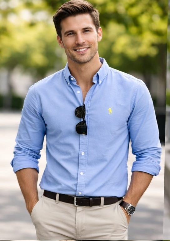 Polo Ralph Lauren Men's Shirt Custom Fit Oxford Sky Blue