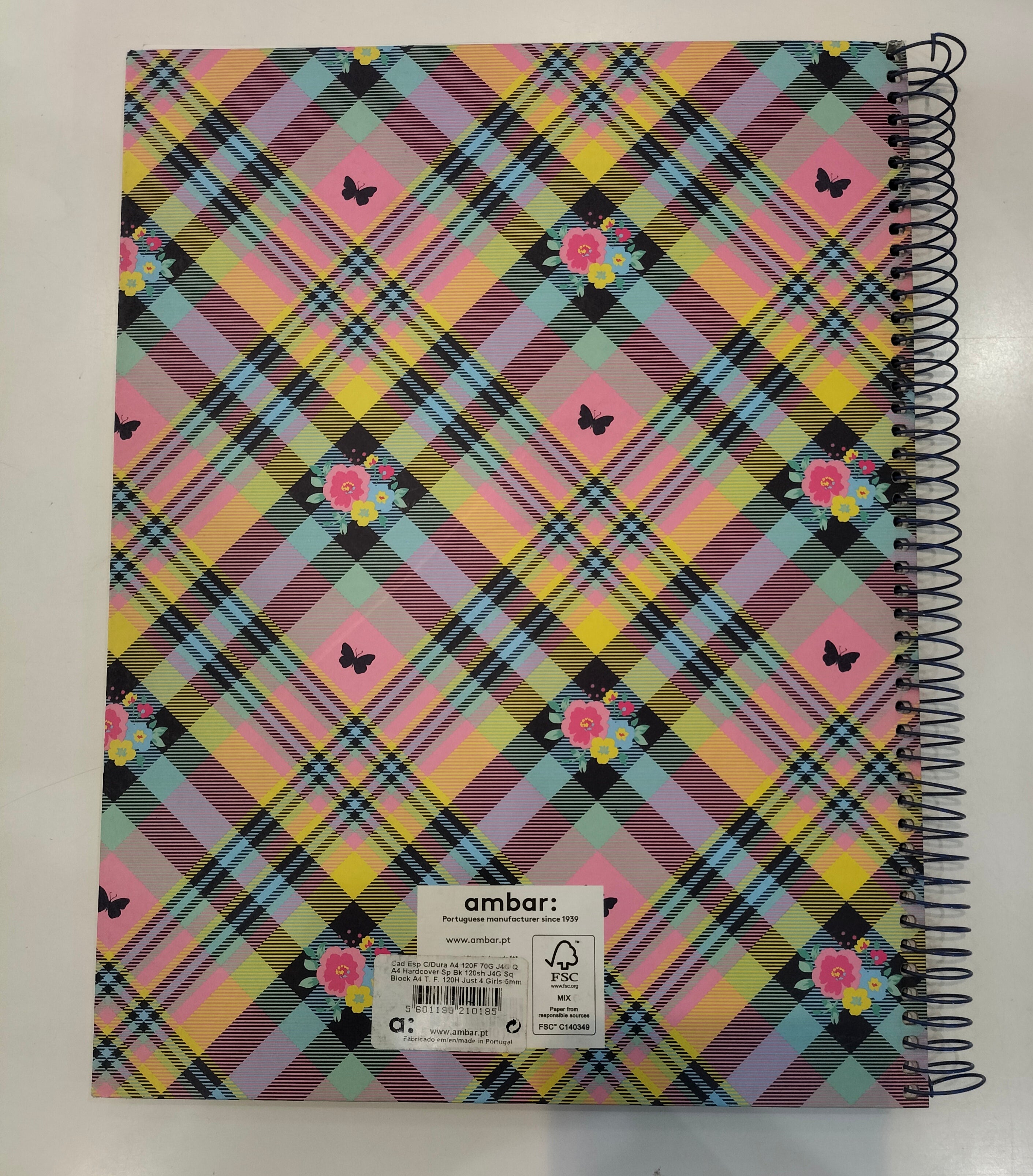 Ambar "Just for Girls" Pink Notebook with Multicolored Criss-Cross Pattern