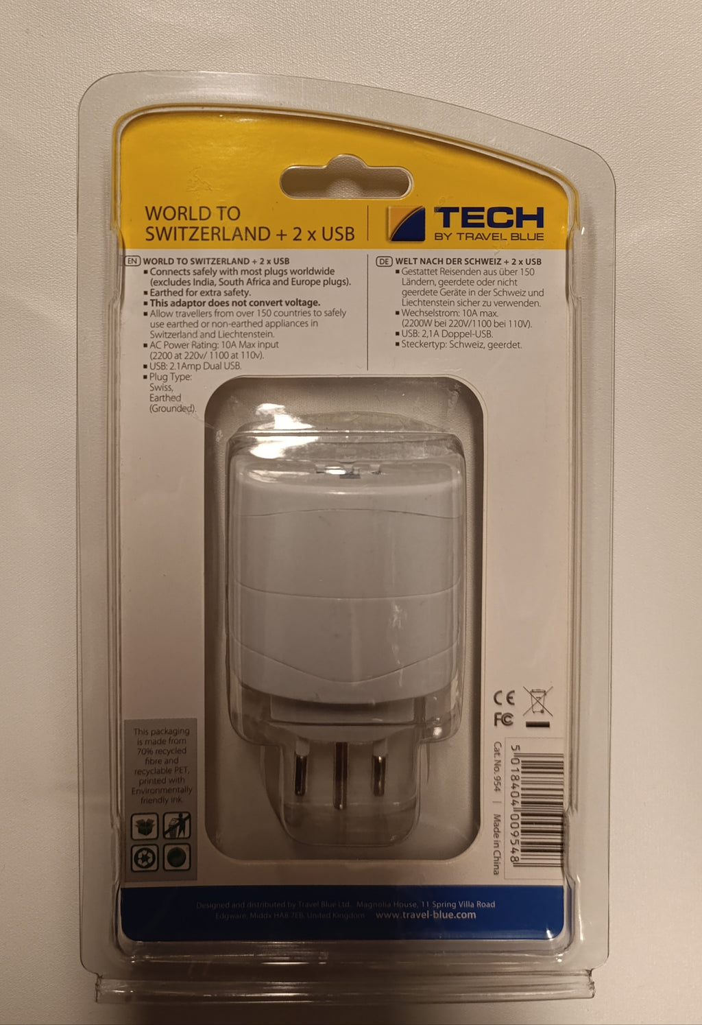 تقنية من ترافل بلو وورلد إلى سويسرا +2 منفذ USB