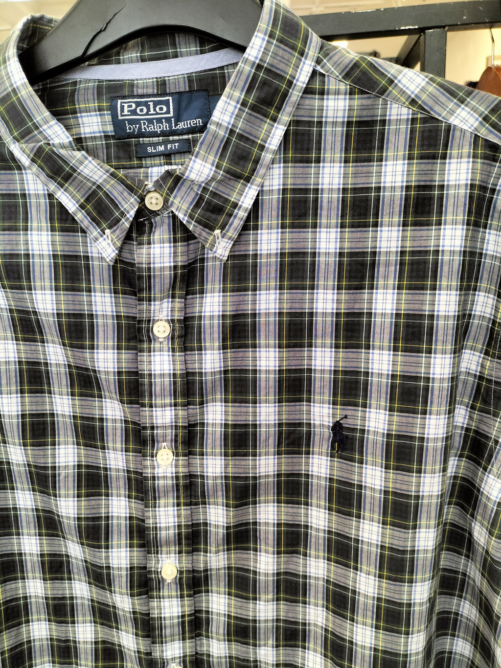 Ralph Lauren Long-Sleeved Polo Shirt with Checkered Pattern and Chest Logo