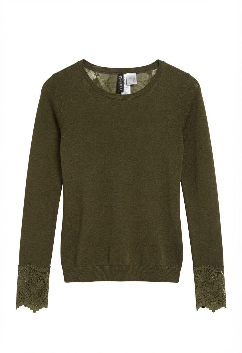 H&M Divided Women's Lace Detail Knit Sweater - Olive