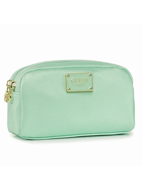 GUESS cosmetic bag featuring a metallic logo plaque and double zippers. PWBAHIP0273 - MNT