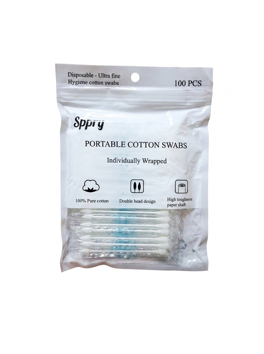 Sppry Portable Cotton Swabs Round-Pointed End - Individually Wrapped 100Pcs