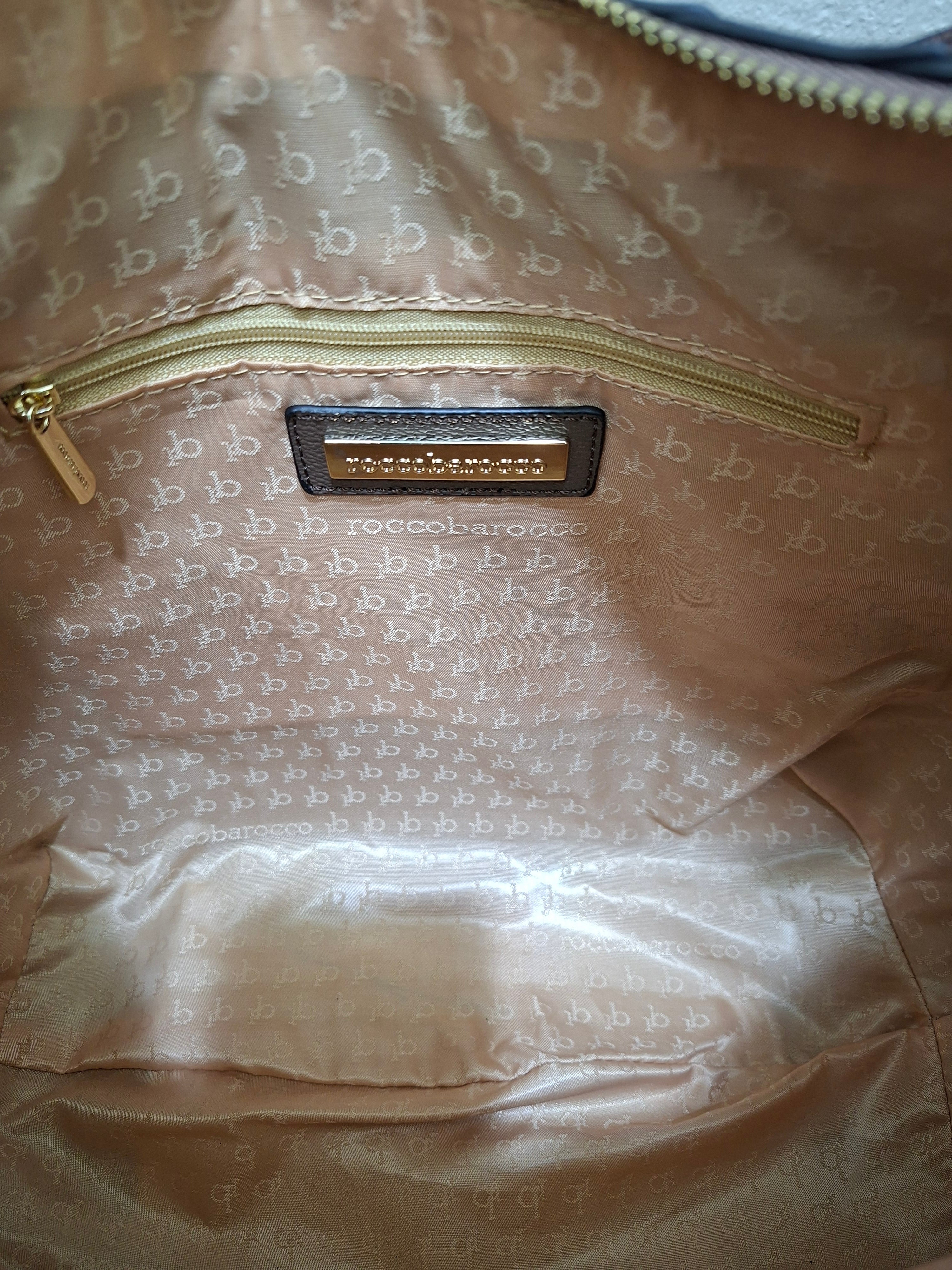 ROCCOBAROCCO womens monogram hobo shoulder bag with patent leather accents -Marrone Tracolla CM 38X35X15