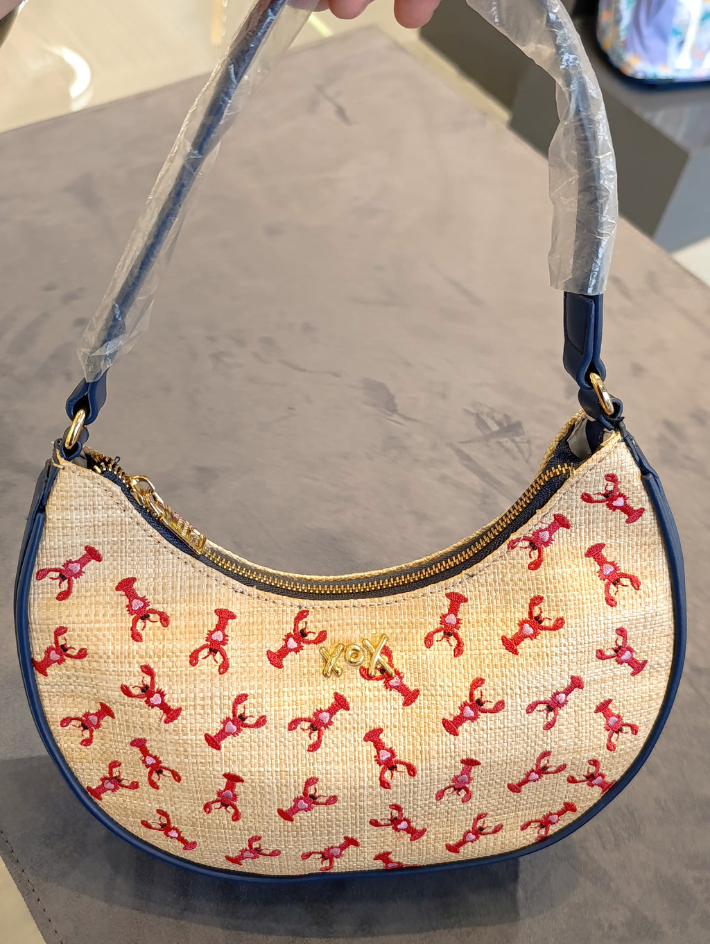 XOX Embroidered Lobster Woven Straw Shoulder Bag