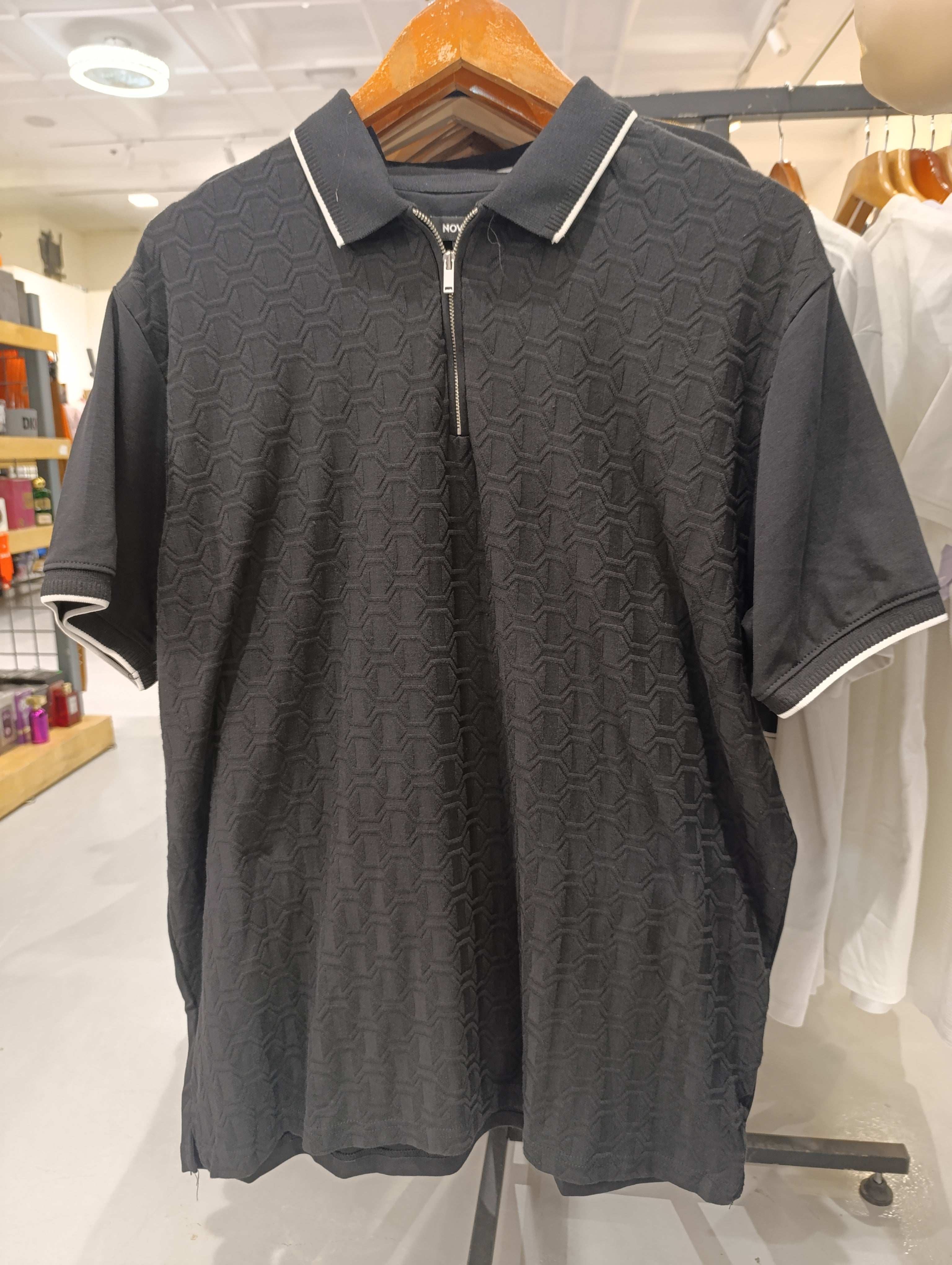 Novamen Black Polo Shirt with Hexagon Patterns