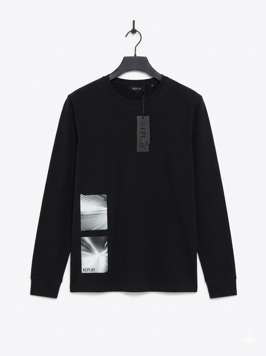 Replay Men's Graphic Print Crewneck Sweater – Black