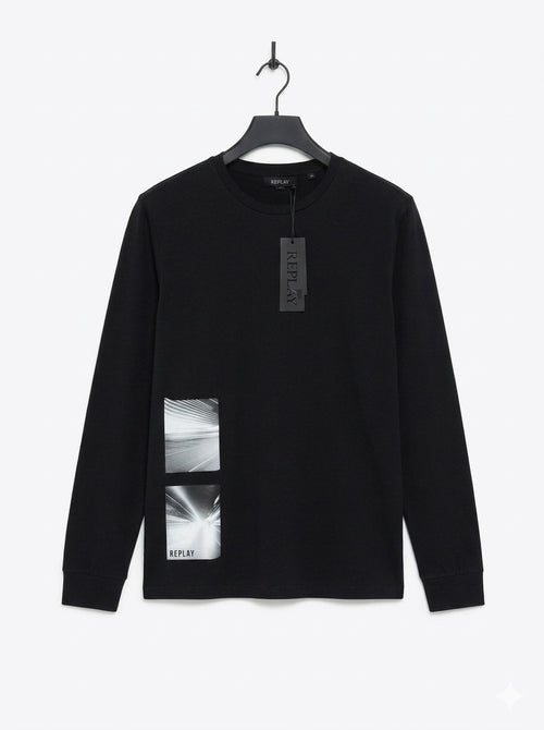 Replay Men's Graphic Print Crewneck Sweater – Black