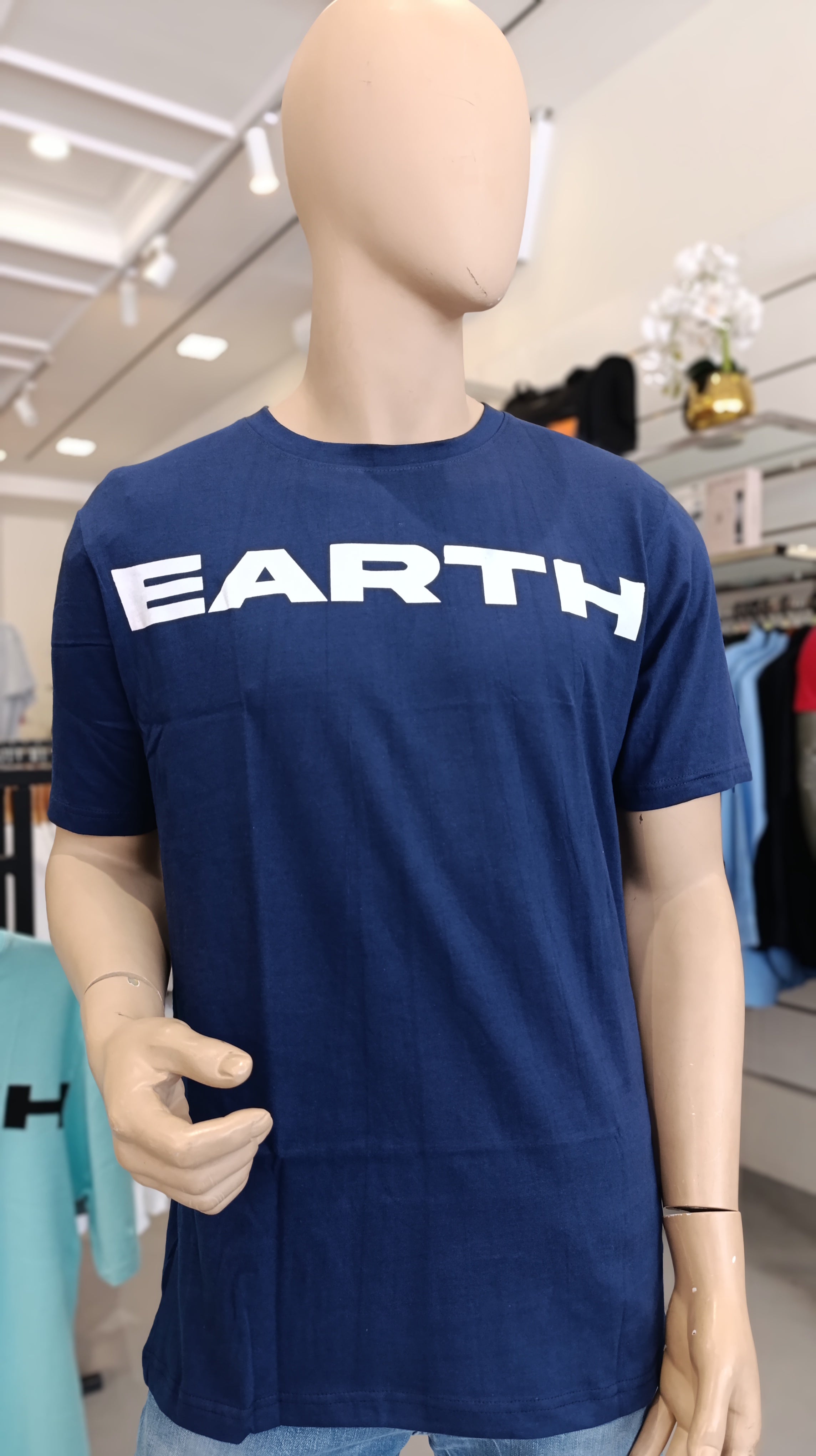 BS Style Men's navy Blue "EARTH" Graphic Printed T-Shirt