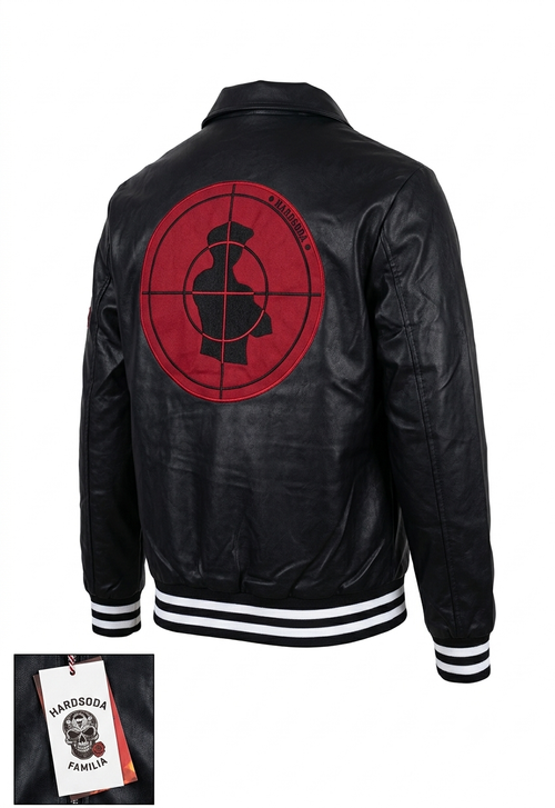HardSoda  Urban Target Leather Bomber Jacket (Black)