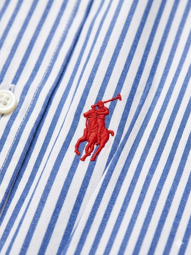 Polo Ralph Lauren men Classic Fit Button-Down Longsleeve - 'White/Blue Stripes' Red Logo