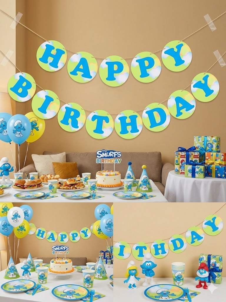 Smurfs Birthday Banner - 10 FT Long/10 Pi De Longueur (3.04m)