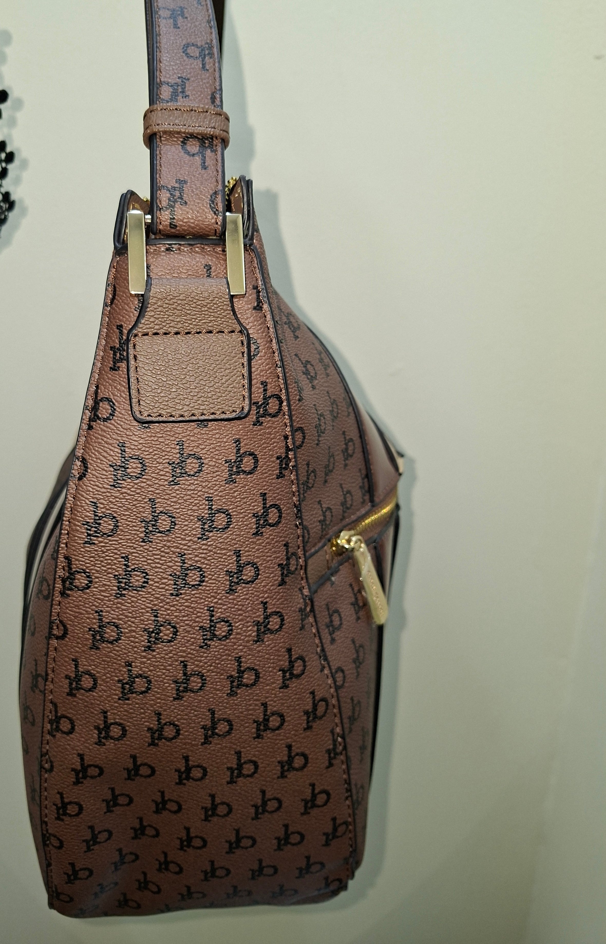 ROCCOBAROCCO womens monogram hobo shoulder bag with patent leather accents -Marrone Tracolla CM 38X35X15