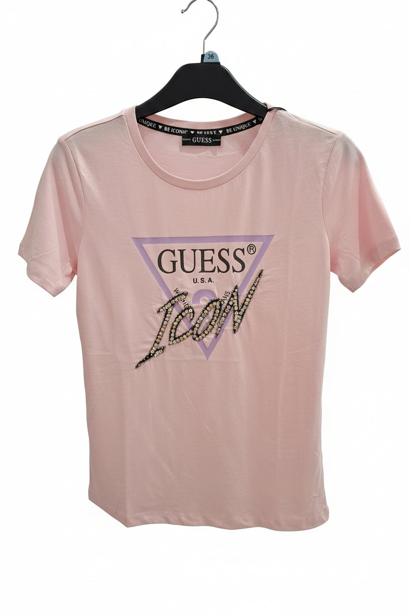 GUESS ICON womens cotton tee pink color W1RI2513Z00