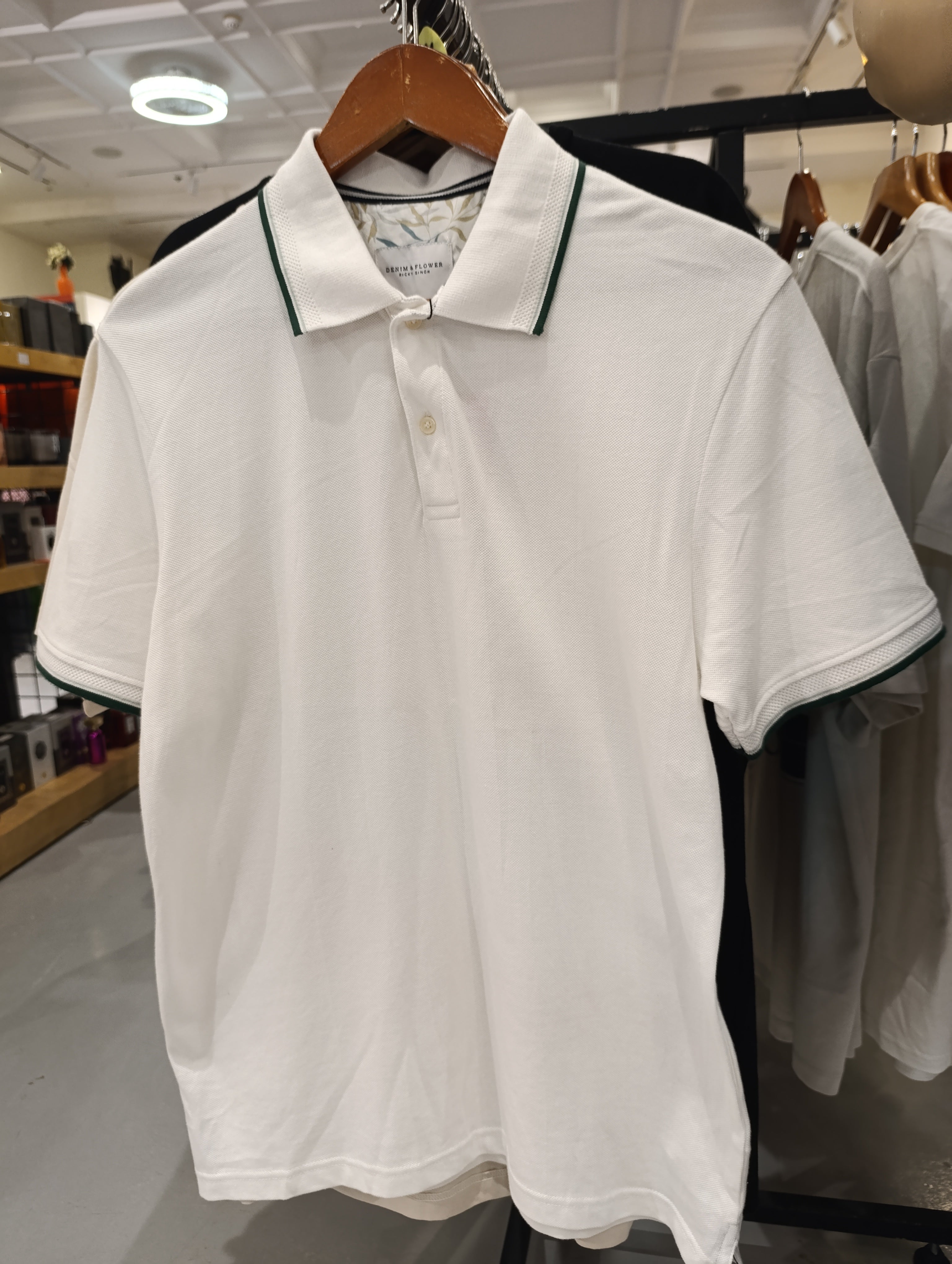 Denim & Flower Ricky Singh White Polo Shirt with Green Lining