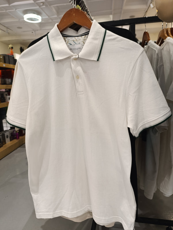 Denim & Flower Ricky Singh White Polo Shirt with Green Lining