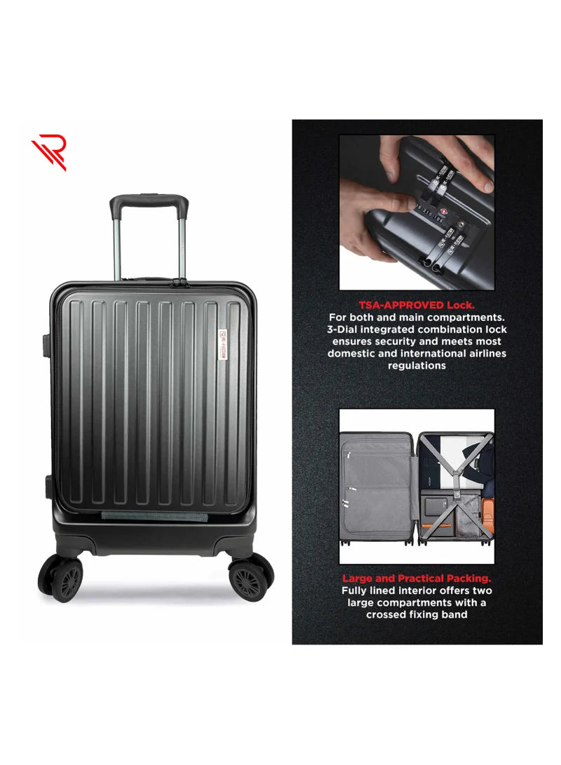 REFLECTION Premium Quality Business Travel Carry On Hardside Luggage with Front Open Laptop Compartment and 4 Spinner Wheels Trolley Bag