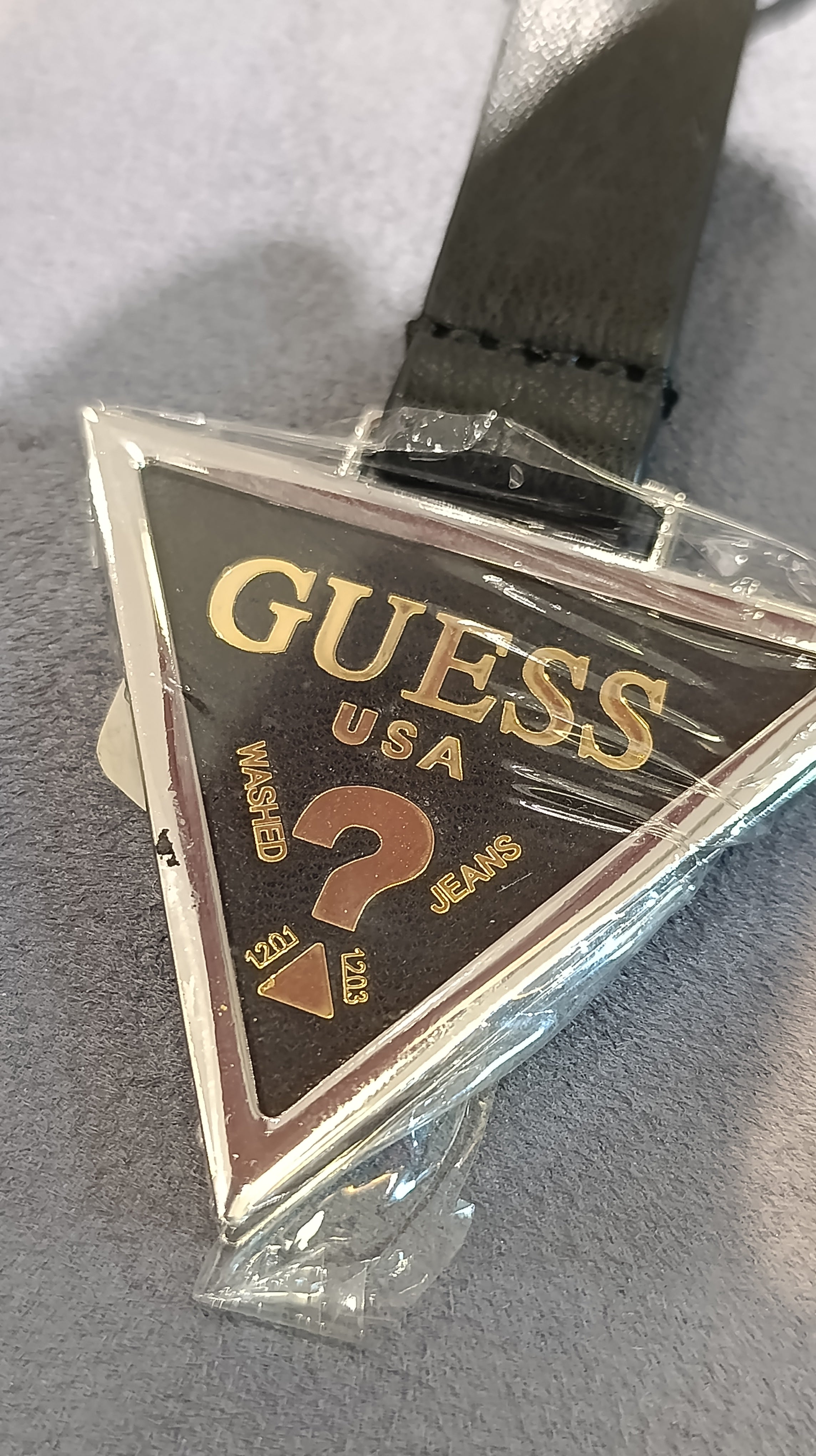 GUESS Logo Triangle Keychain with Leather Strap