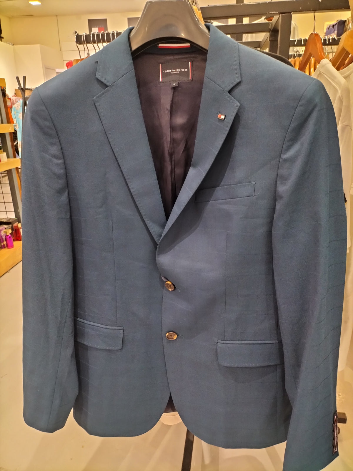 Tommy Hilfiger Men's Frosted Green Windowpane Check Twill Blazer