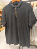 Denim & Flower Ricky Singh Black Polo Shirt with Square Spiral Textures