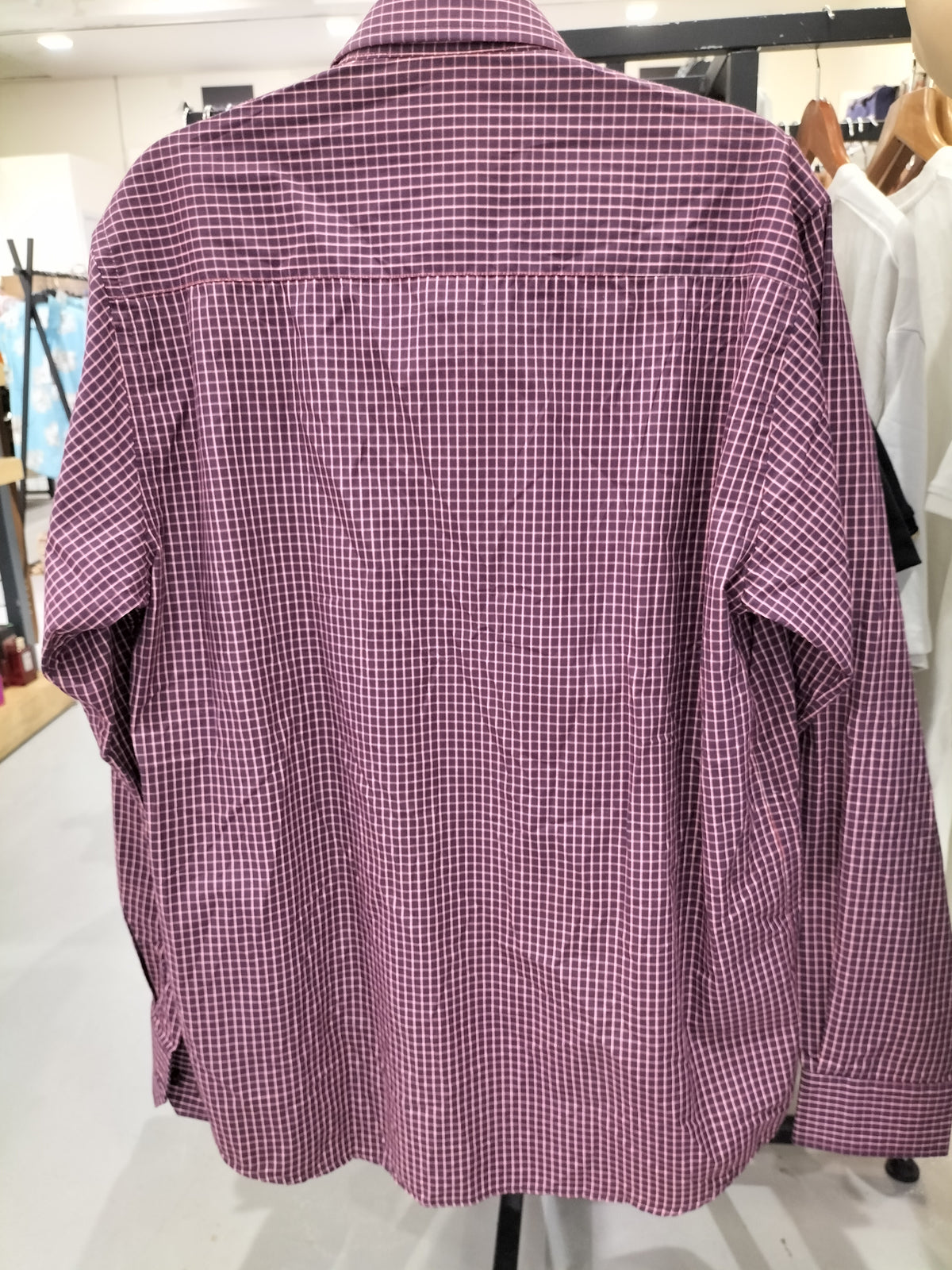 Cotton Days Maroon Dress Shirt with Grid Line Pattern