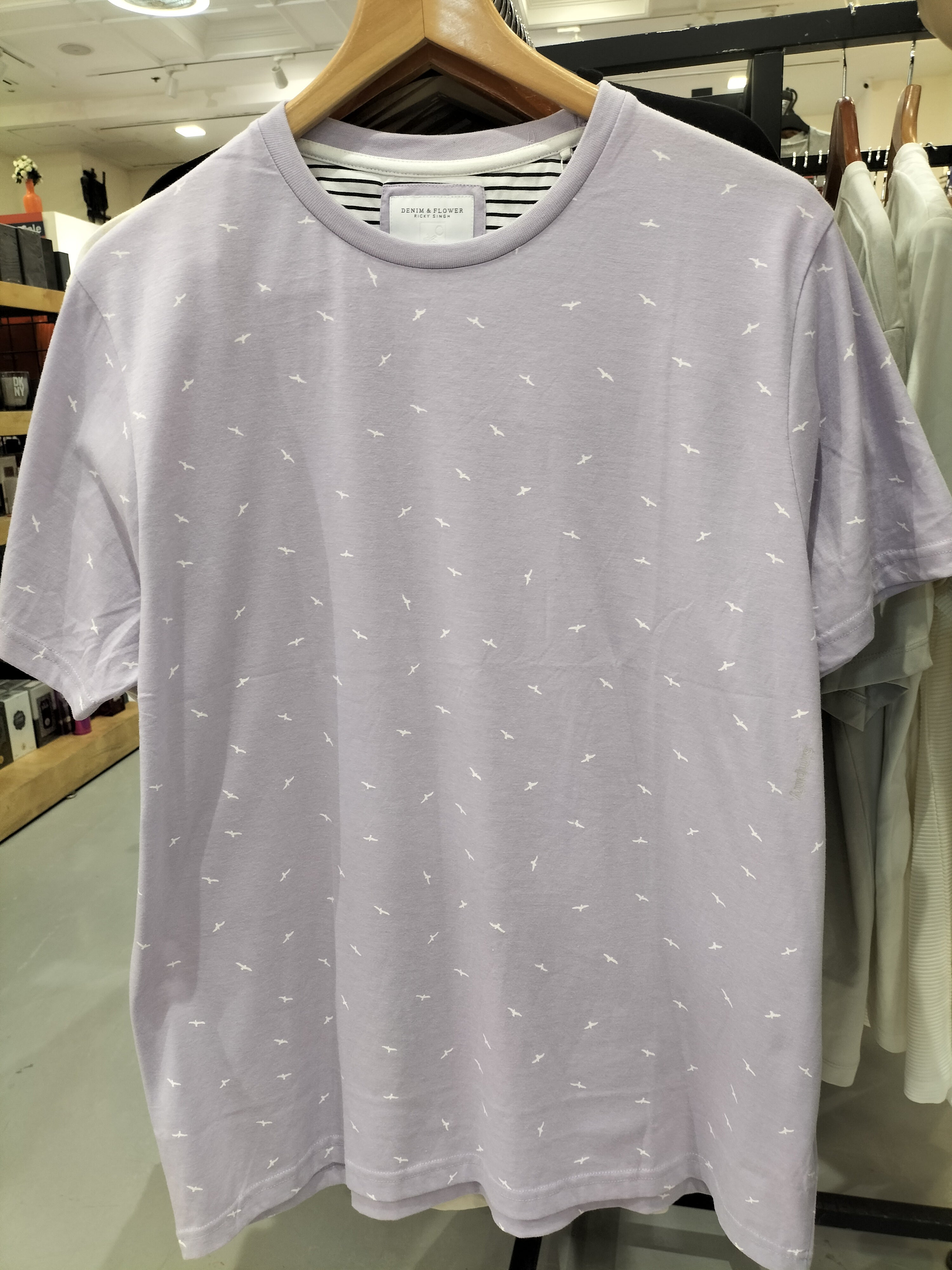 Denim & Flower Ricky Singh Light Purple T-Shirt with Bird Patterns