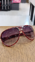 GUESS Women's Red Cheetah Print Aviator Sunglasses