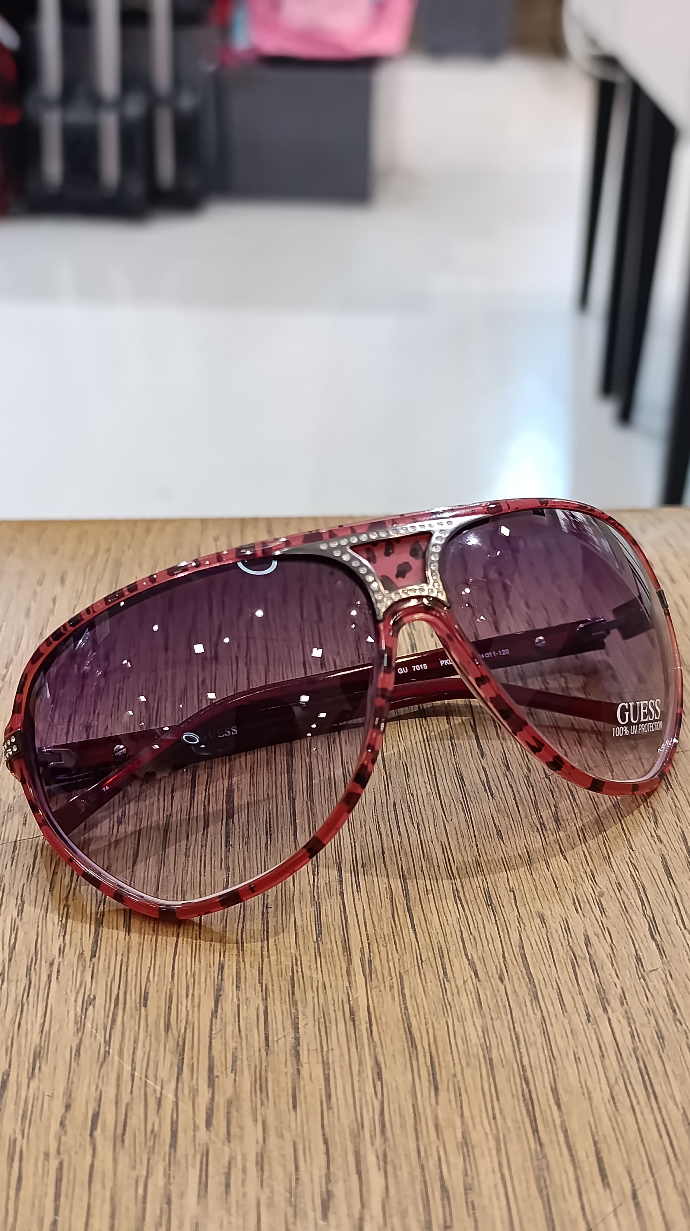 GUESS Women's Red Cheetah Print Aviator Sunglasses
